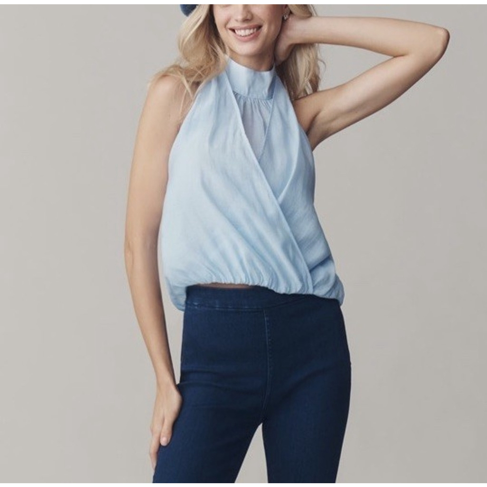 NWT Anthropologie Layered Halter Sleeveless Blouse Size:XL Light Sky MSRP:$98